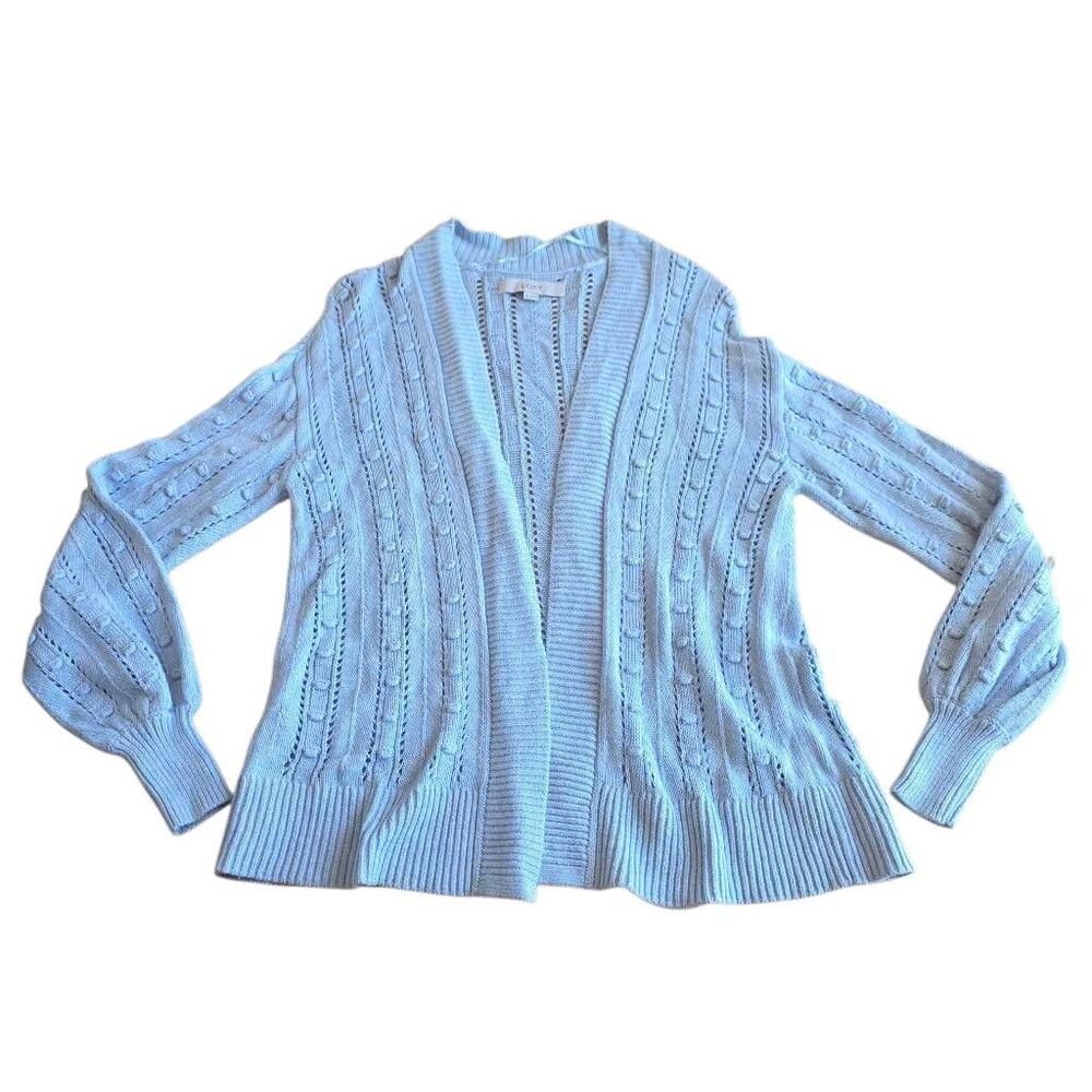 Loft womens Sz S blue open front knitted textured cardigan